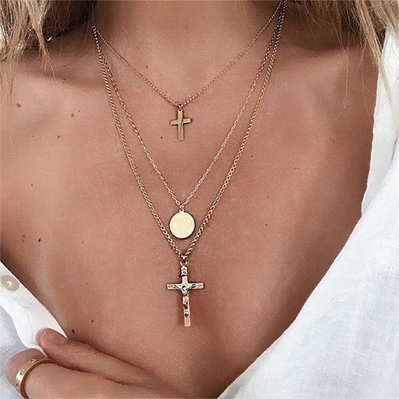 Jewelry - 4 for $25⚡️multi layered coin cross necklace